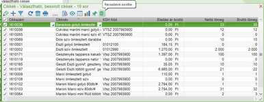 Adatexport Excelbe ikonnal