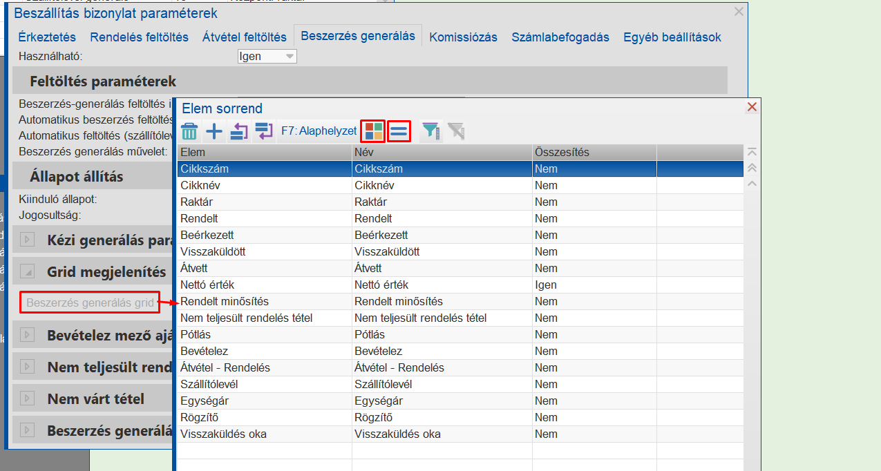 Beszerzésgenerálás grid 