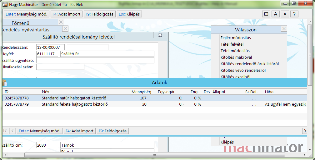 Excel feldolgozás átmeneti ablaka