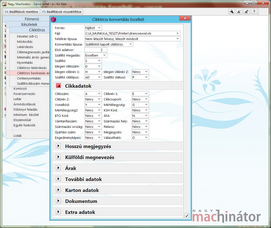 Cikktörzs konvertálás excelből beviteli ablaka