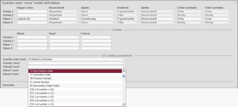 Gyártási szám extra paraméterek