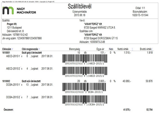 Szállítólevél GS1 databar kódokkal