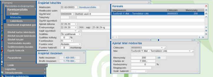 Keretszerződés felvétele az ajánlatkészítésben 