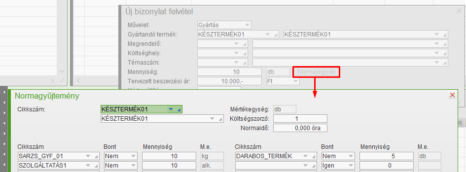 Normajegyzék módosítása