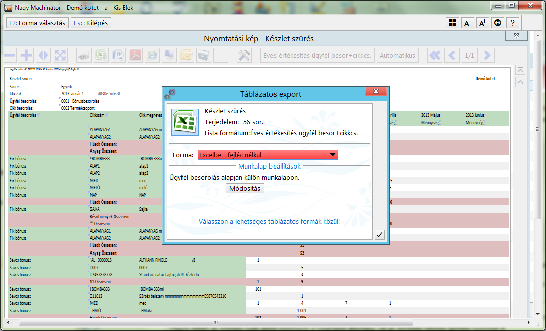 Excel export