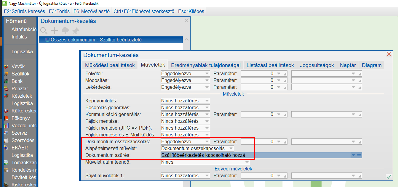 Dokumentum összekapcsolás művelet aktiválására