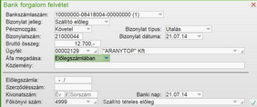 Szállító előleg kifizetése bankból