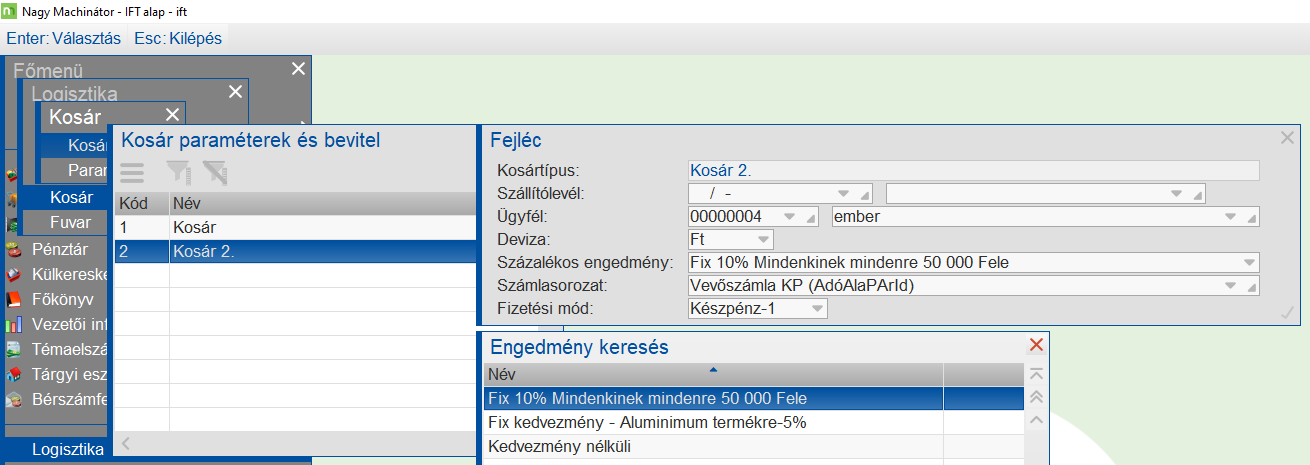 Fixkedvezmény típus kiválasztása