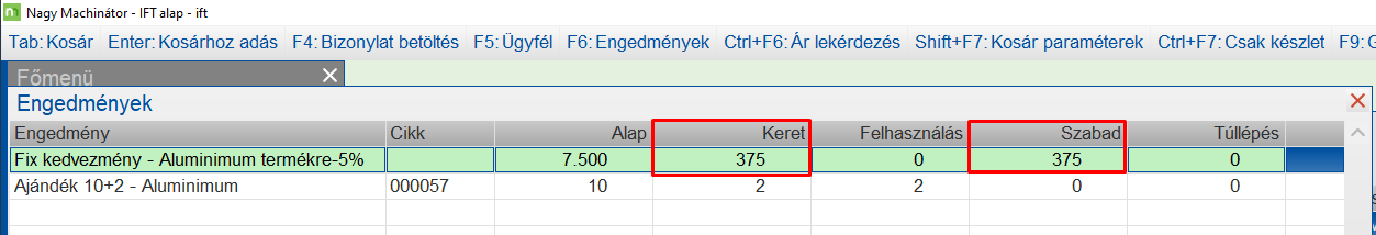 Fixkedvezményként felhasználható keret