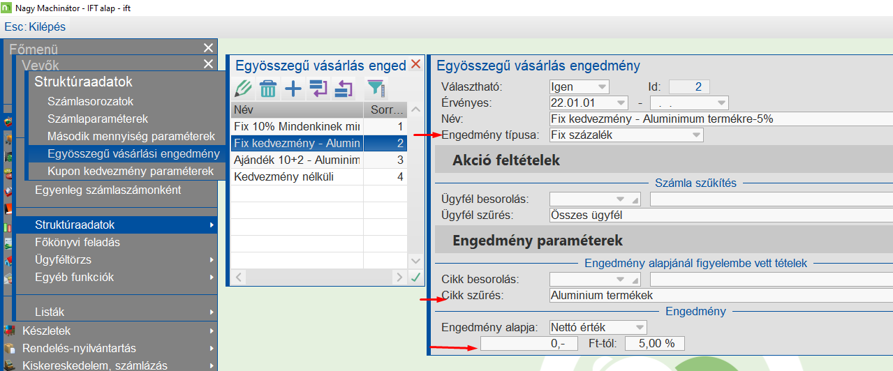 Fix összegű kedvezmény paraméterezése