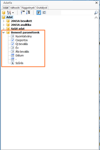 Láthatjuk, hogy ki van jelölve a Bemenő paraméterek dataset