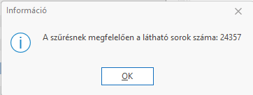 - A Sorok száma eredményablaka -