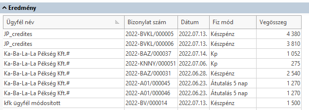 - Eredmény táblázat nézet -