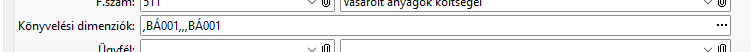 - Könyvelési dimenziók összevont beviteli ablaka -