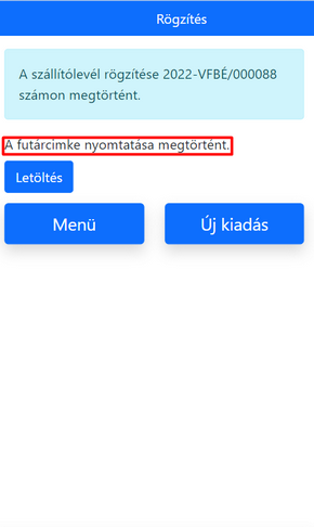 - Tájékoztatás a címke nyomtatásáról - 