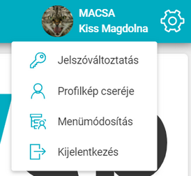 A felhasználó saját beállításainak változtatására szolgáló menü jelenik meg