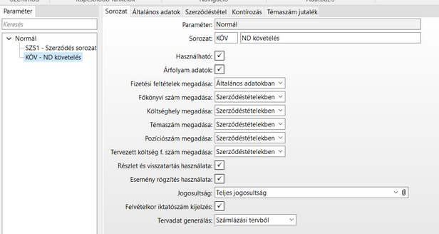 Szerződés paraméter beállítások