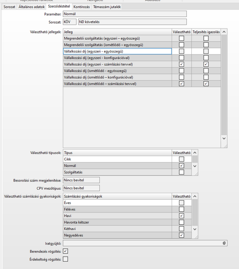Választható jellegek paraméterezése